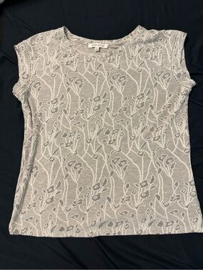 Rose & Olive Light Gray Floral Cap Sleeve Top